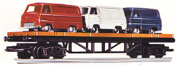 Bogie Bolster Wagon with 3 Minix Ford Vans