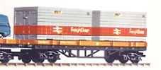Bogie Flat Car with Two 20 Ft Freightliner Containers