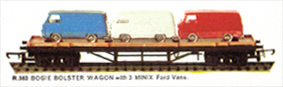 Bogie Bolster Wagon with 3 Minix Ford Vans