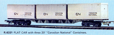 60ft Flat Car With Three 20ft Canadian National Containers (Canada)