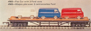 Bogie Bolster Wagon with 3 Minix Ford Vans