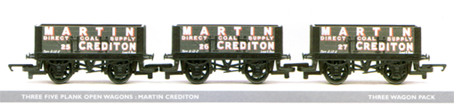 Martin Crediton 5 Plank Open Wagon - Three Wagon Set