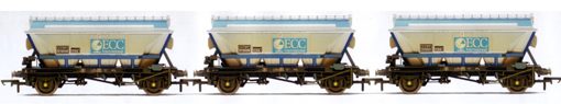 ECC 2 Axle China Clay Hoppers (CDA) - Three Wagon Pack (Weathered)